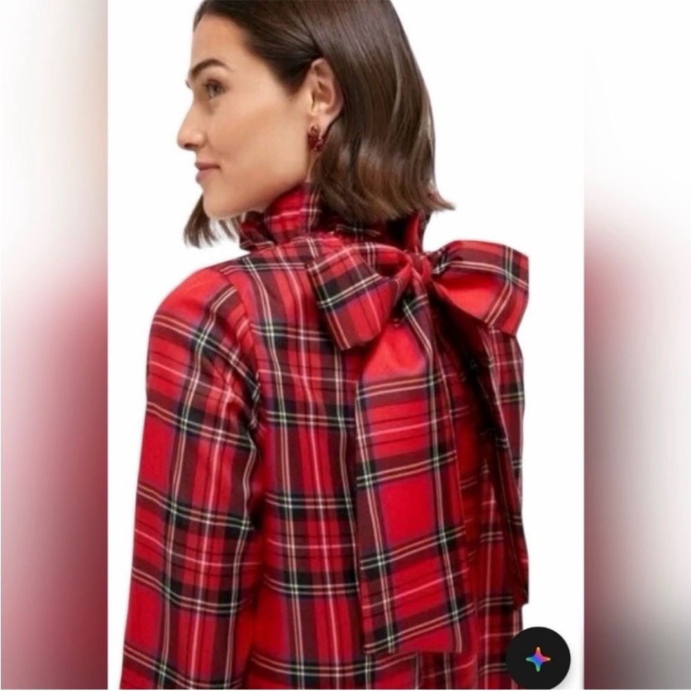 NWT Tuckernuck Royal Stewart Tartan Faye Blouse Red Plaid Ruffle Collar Bow XS